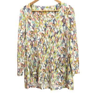 Pure Jill Women's Abstract Watercolor Print Round Neck Casual Smock Top Medium